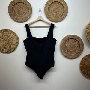 Abercrombie Neutral Minimalist Black Square Neck One Piece Bodysuit Tank Top XL